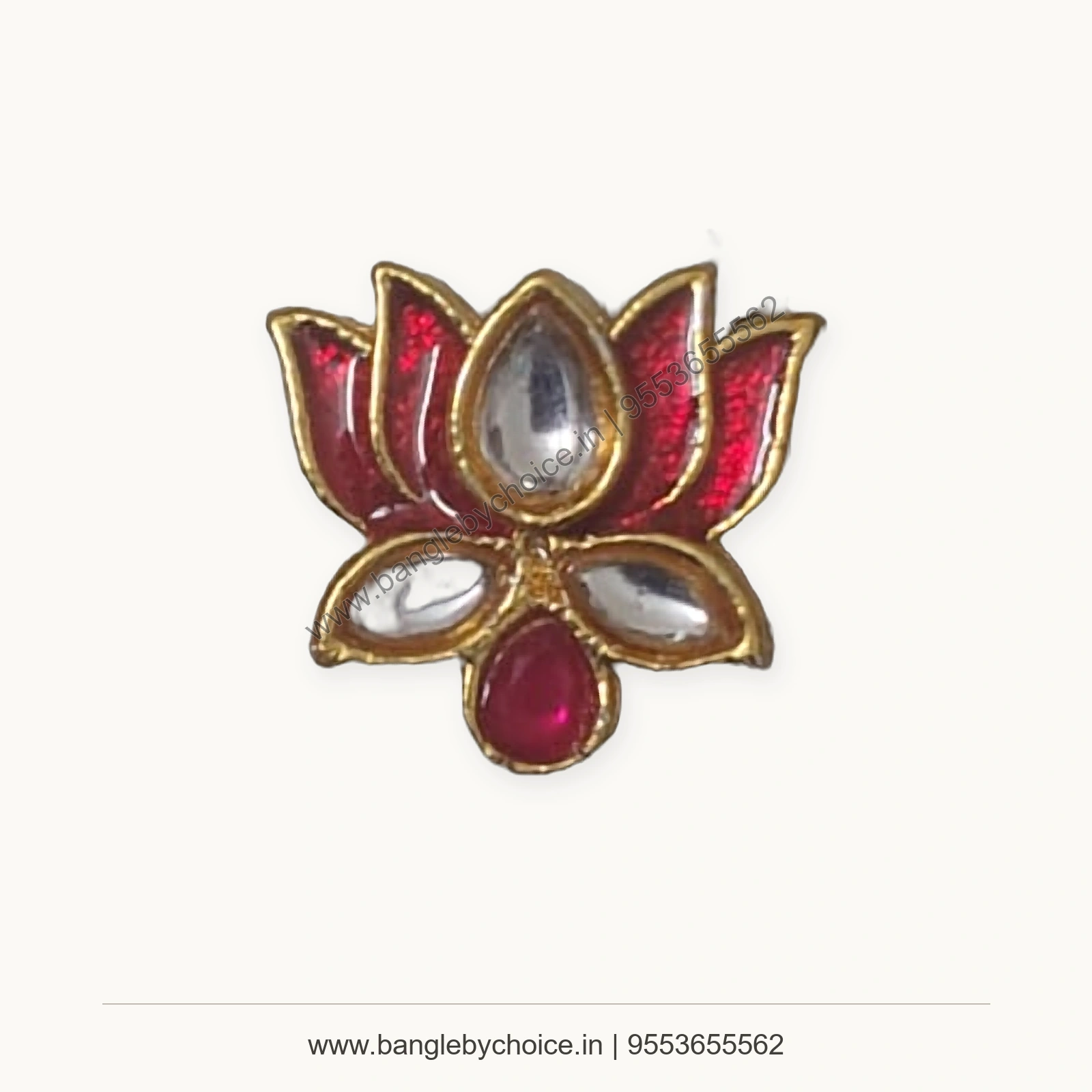 Pink and Green Stone Lotus Enamel Charm premium product photo with Bangle By Choice watermark and phone number
