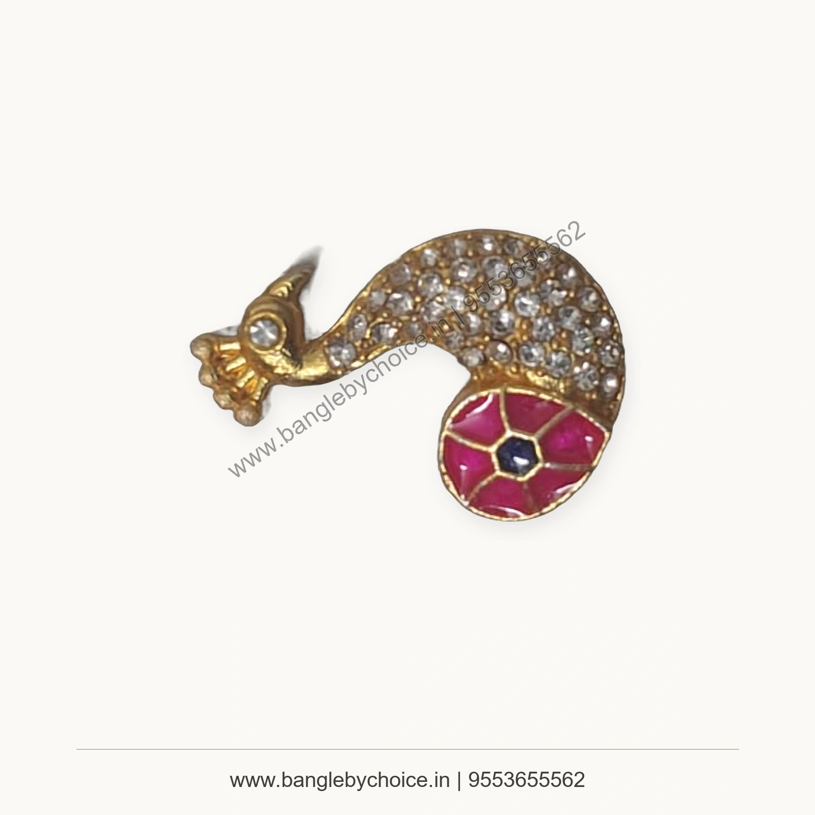 Pink and Green Stone Peacock Enamel Charm premium product photo with Bangle By Choice watermark and phone number