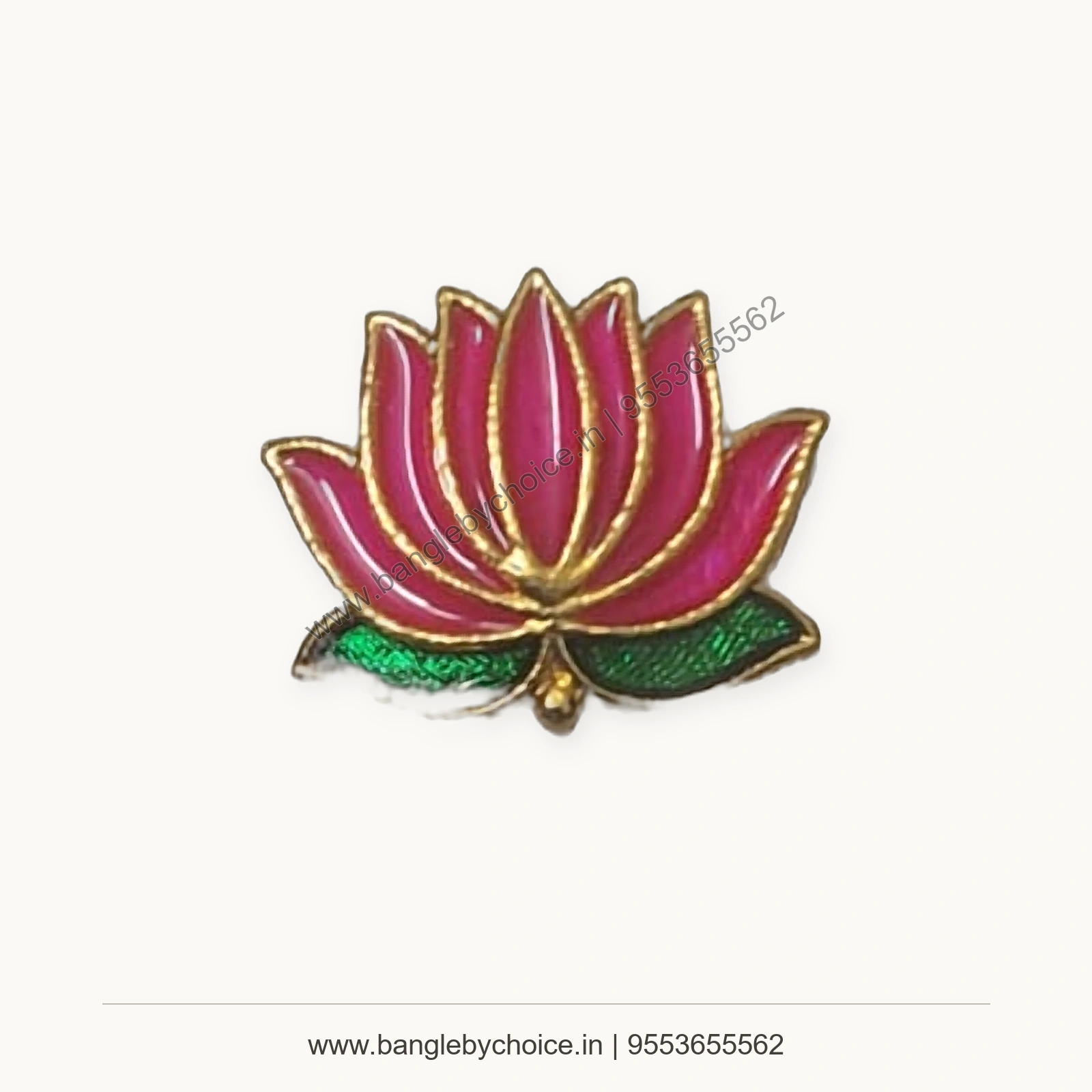 Pink Lotus Enamel Charm premium product photo with Bangle By Choice watermark and phone number