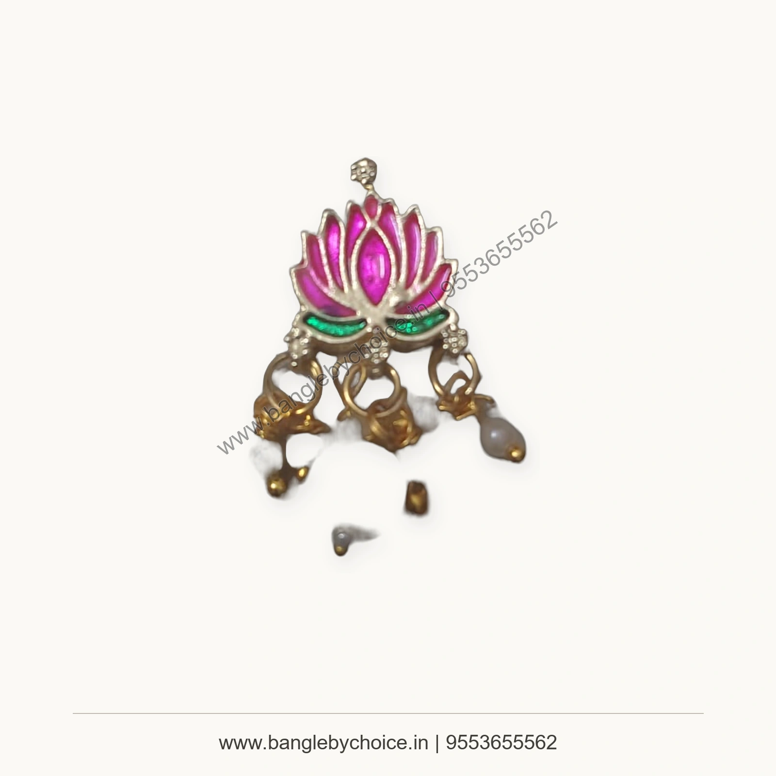 Pink Lotus Pearl Fringe Enamel Charm premium product photo with Bangle By Choice watermark and phone number