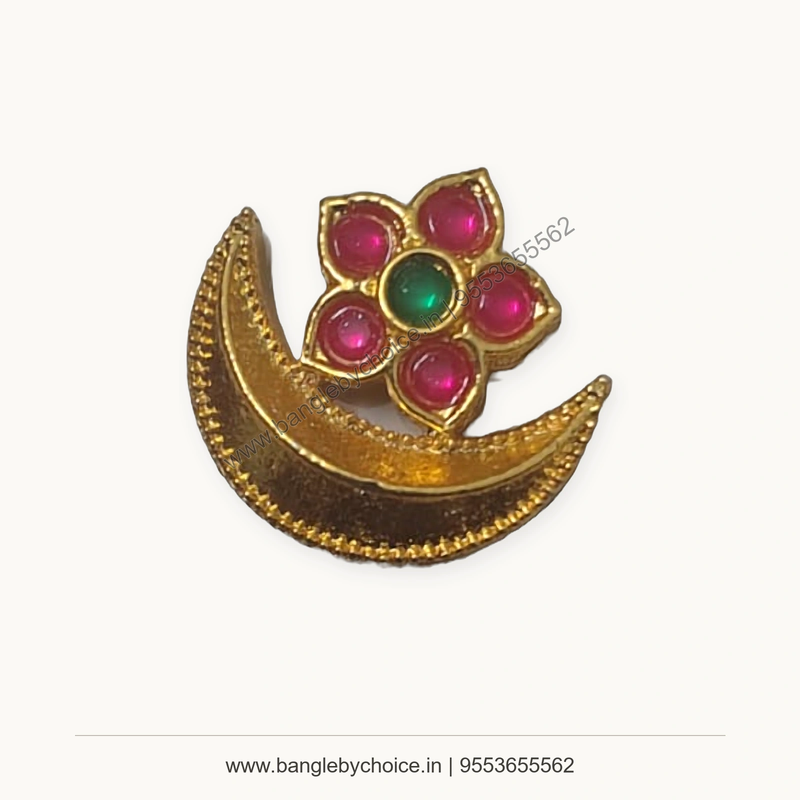 Pink Stone Crescent Enamel Charm premium product photo with Bangle By Choice watermark and phone number