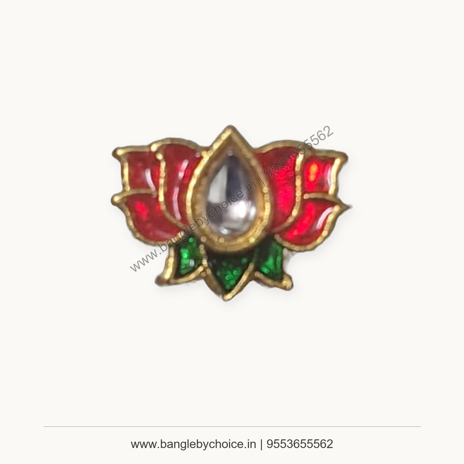 Red and Green Double Lotus Enamel Charm premium product photo with Bangle By Choice watermark and phone number