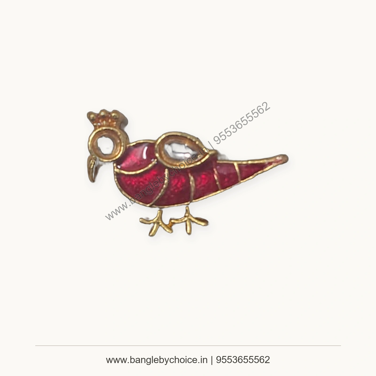 Red and Pink Bird Enamel Charm premium product photo with Bangle By Choice watermark and phone number