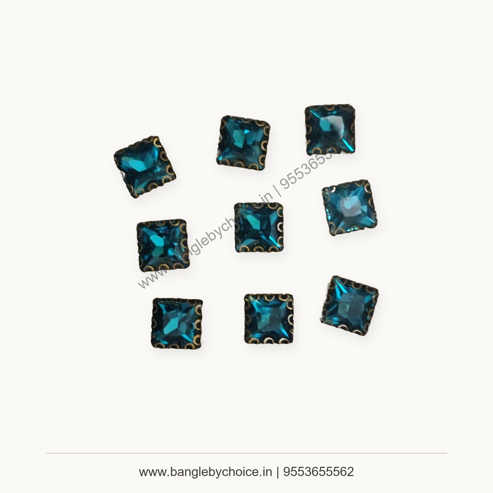 Sky Blue 8 x 8 mm Square Clipstones premium product photo with Bangle By Choice watermark and phone number