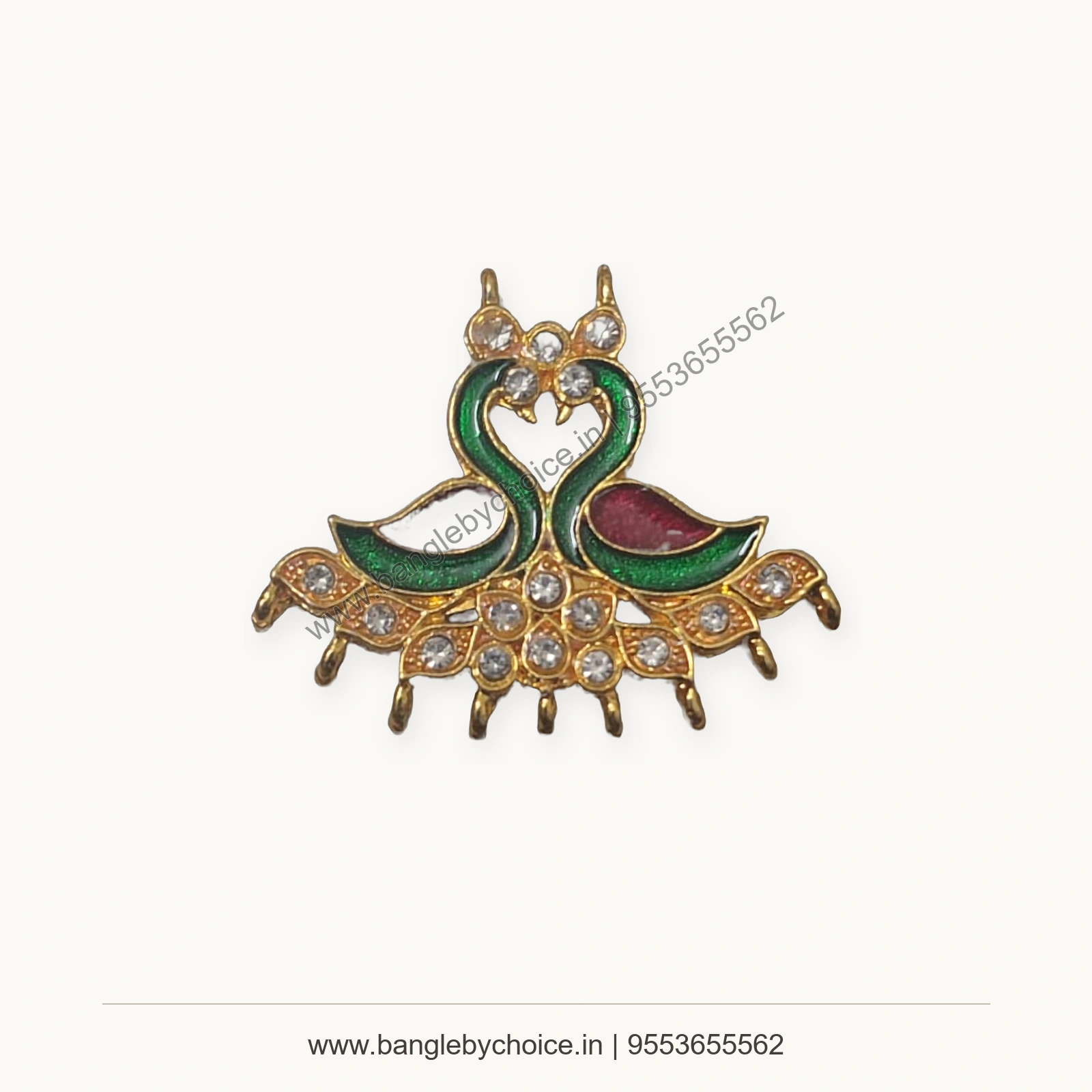 Twin Peacock Enamel Charm premium product photo with Bangle By Choice watermark and phone number