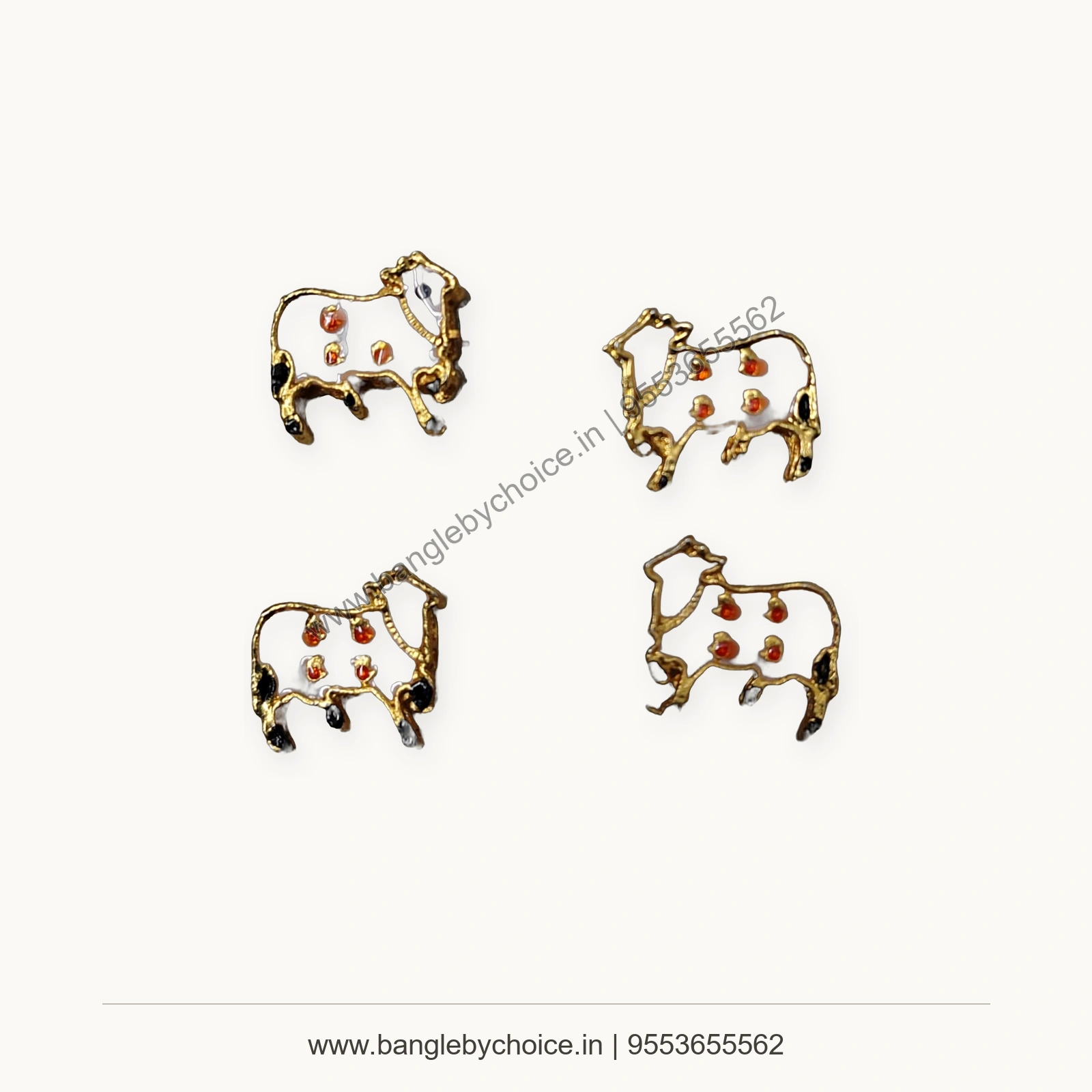 White Cow Enamel Charm premium product photo with Bangle By Choice watermark and phone number