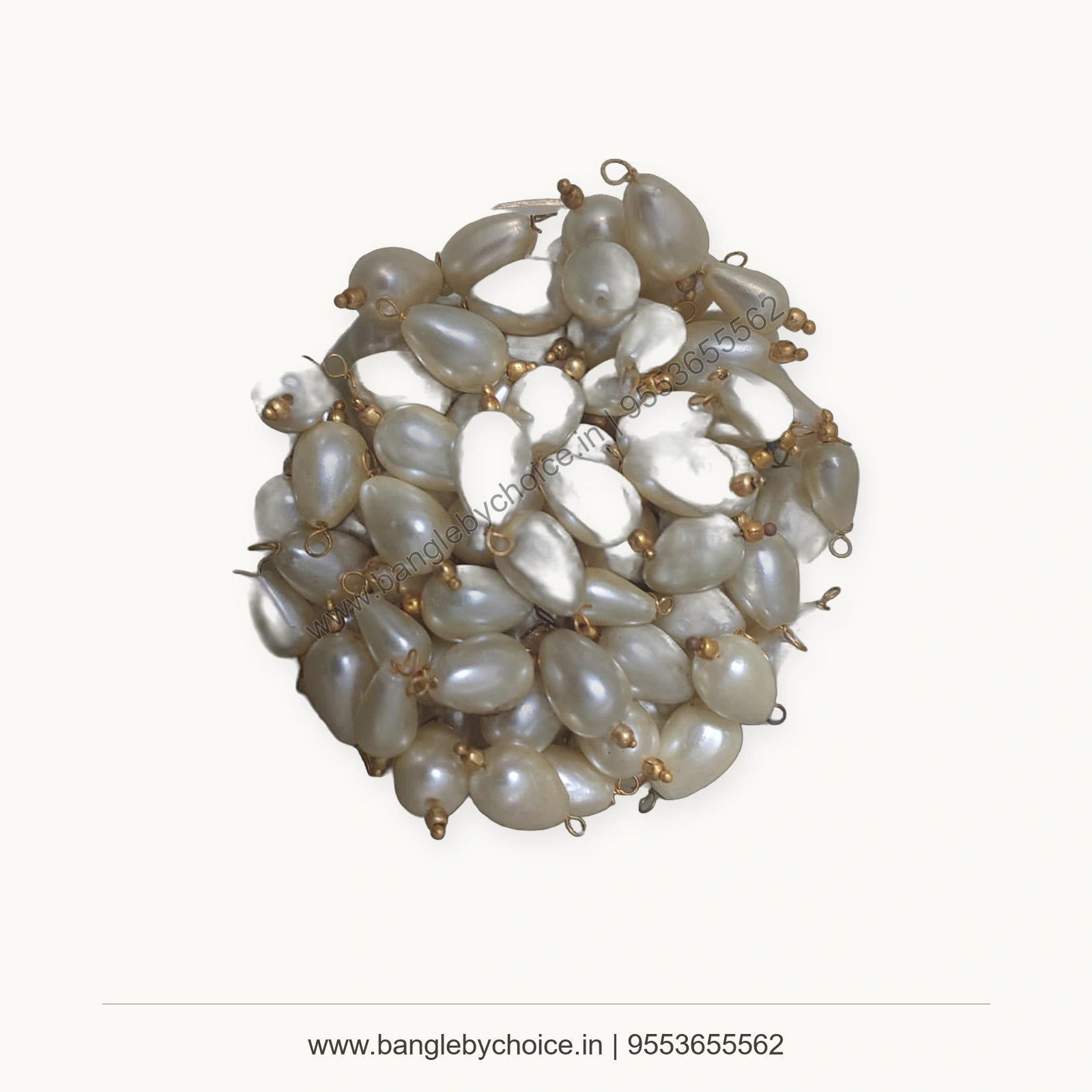 White Rice Pearl Hanging Beads premium product photo with Bangle By Choice watermark and phone number