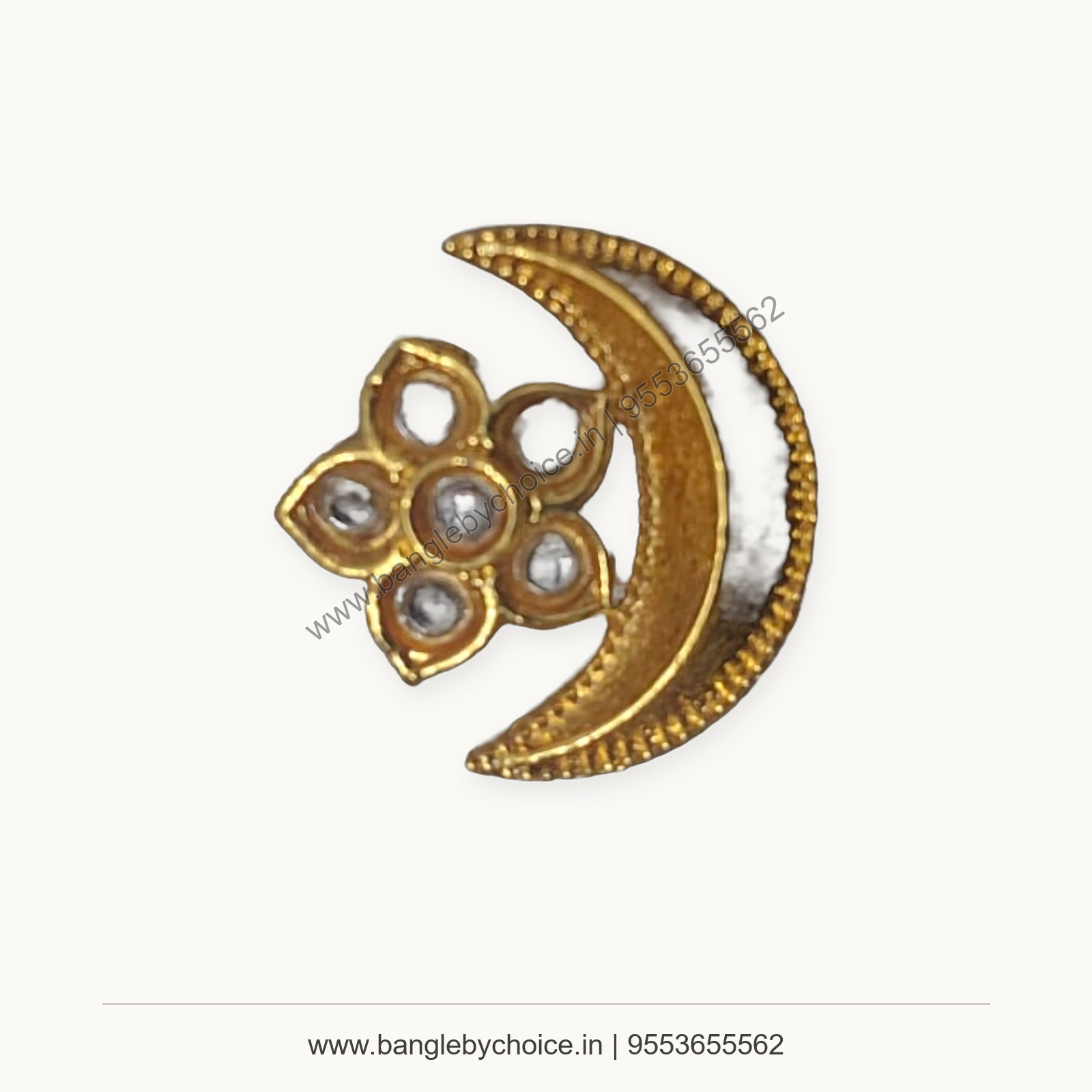 White Stone Crescent Enamel Charm premium product photo with Bangle By Choice watermark and phone number