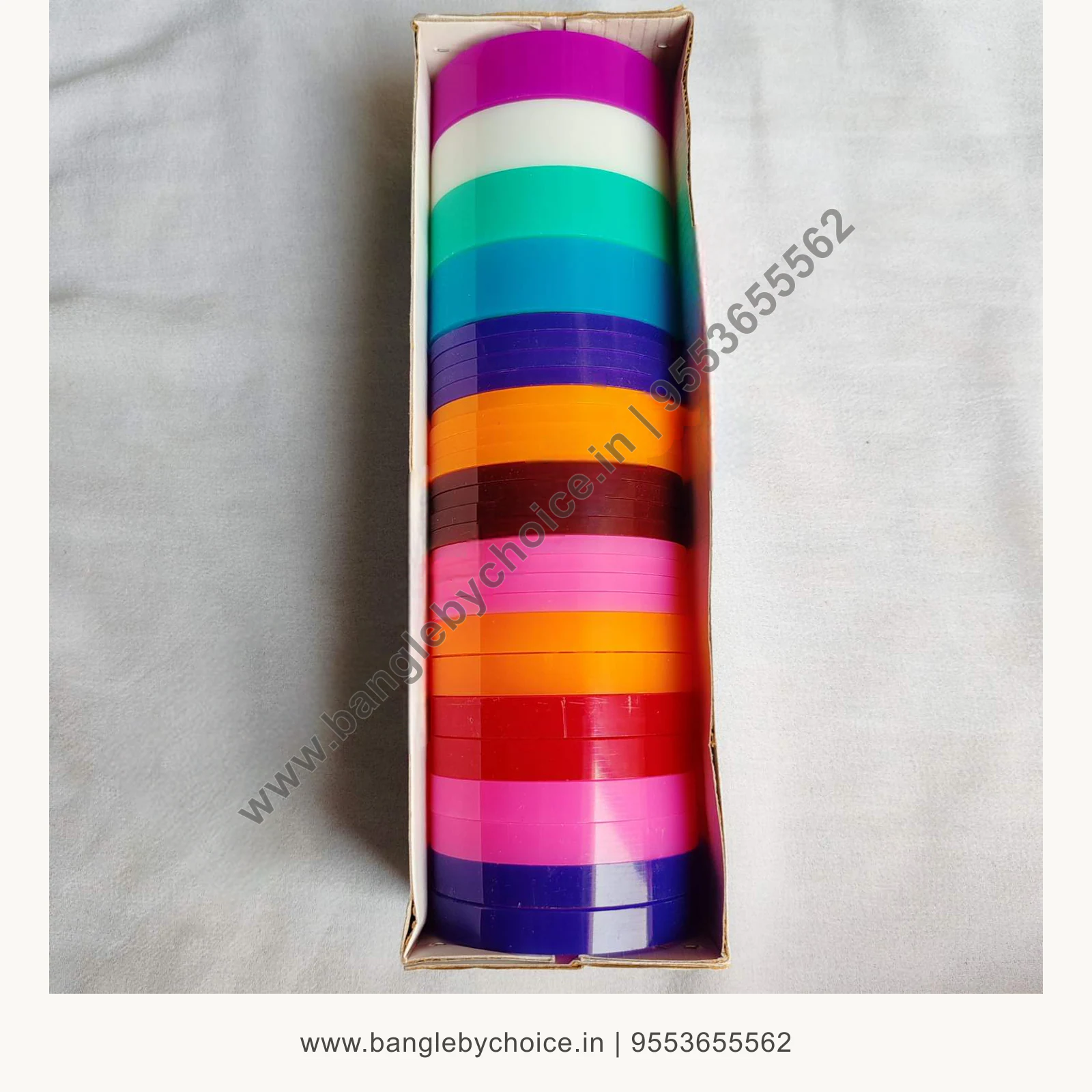 Flat mixed bangle box-1,2 and 4cut product image with transparent Bangle By Choice watermark